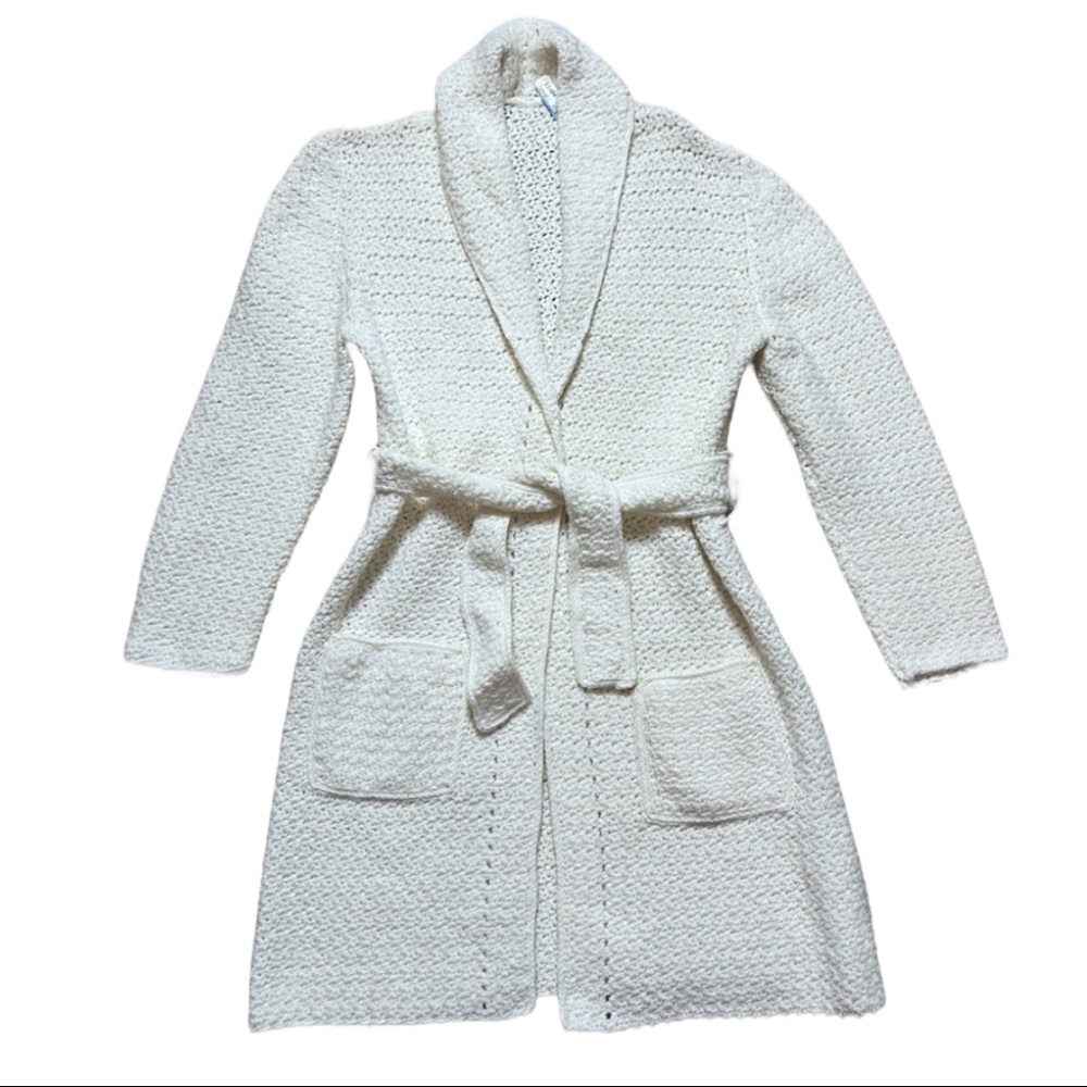 White Chunky Knit Longline Shawl Collar Cardigan Wrap Sweater